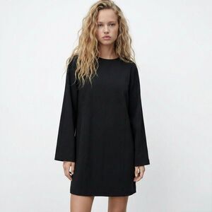 Zara Black Long-Sleeve Mini Shift Dress